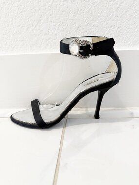 LESILLA LE SILLA black satin open-toe heels shoes Wedding 8